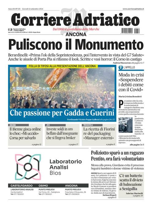 Prima-pagina-corriere adriatico-edizione-di-oggi-Array